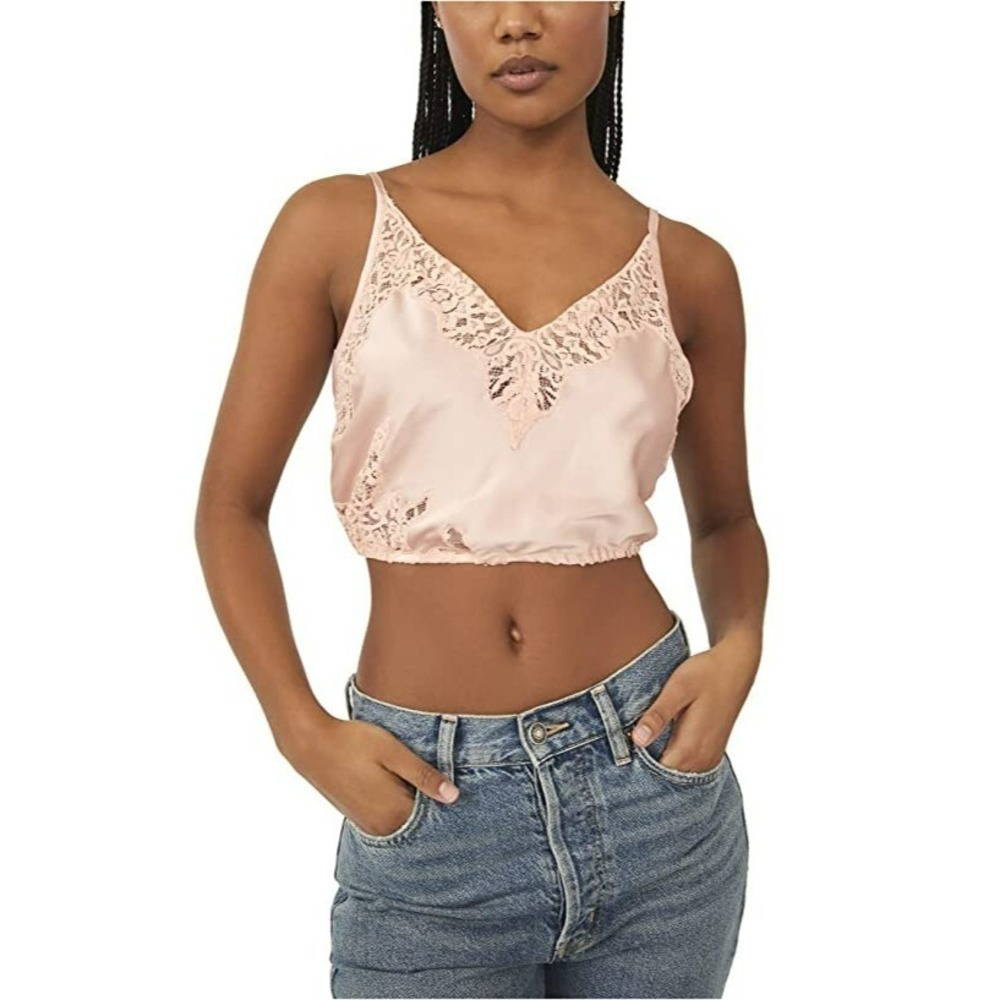 Free People Night Out Blouson Brami Intimate Lace Tank Crop Cami Lingerie Size L